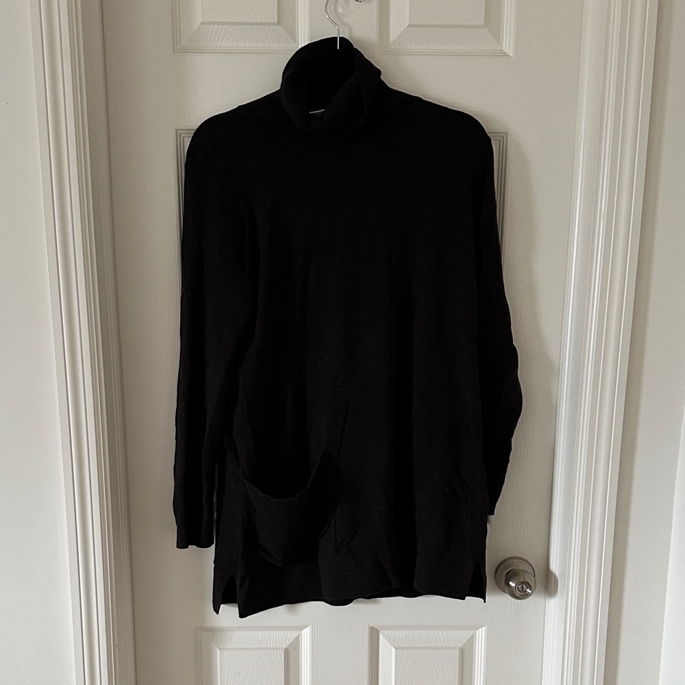 CAbi Rich Chocolate Turtleneck Tunic Sweater with Front Pockets